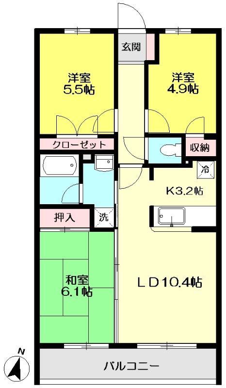 セピアコート馬場(3LDK/2階)の間取り写真