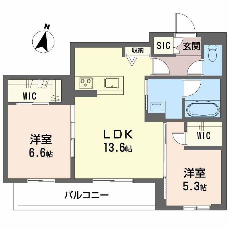 弓張月 上杉(2LDK/1階)の間取り写真