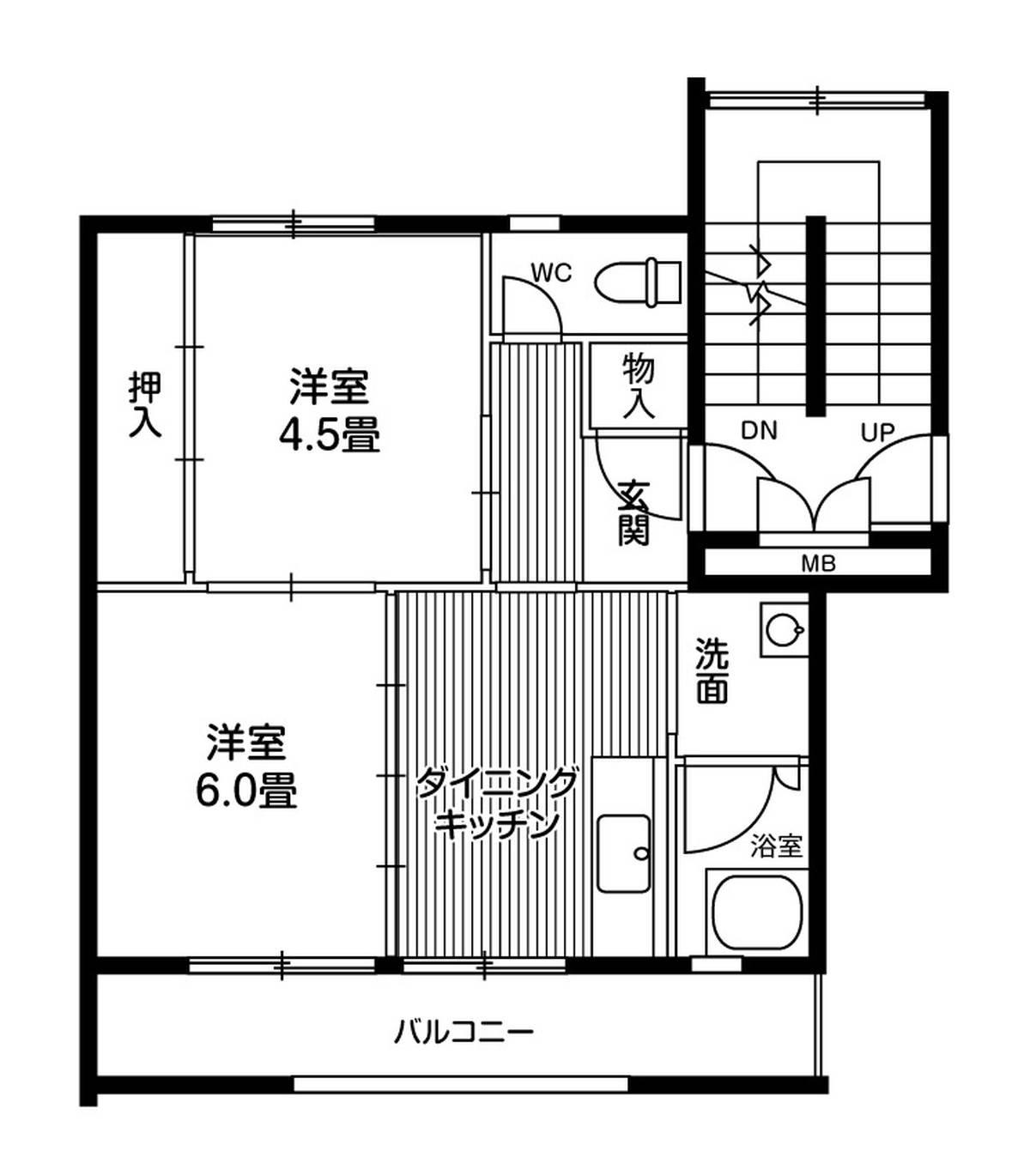 ビレッジハウス仙台鶴ヶ谷2丁目(2DK/4階)の間取り写真