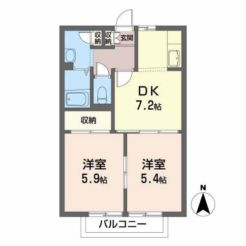 シャーメゾン中田(2DK/1階)の間取り写真
