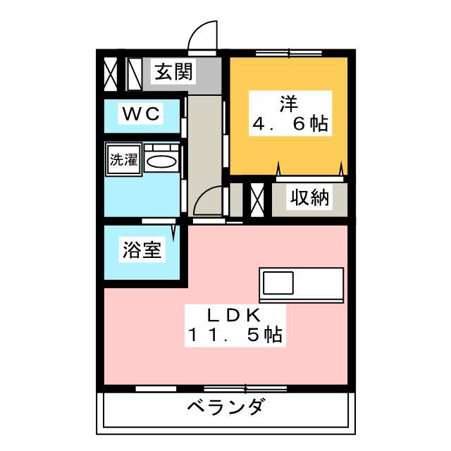グランディール五番館(1LDK/2階)の間取り写真