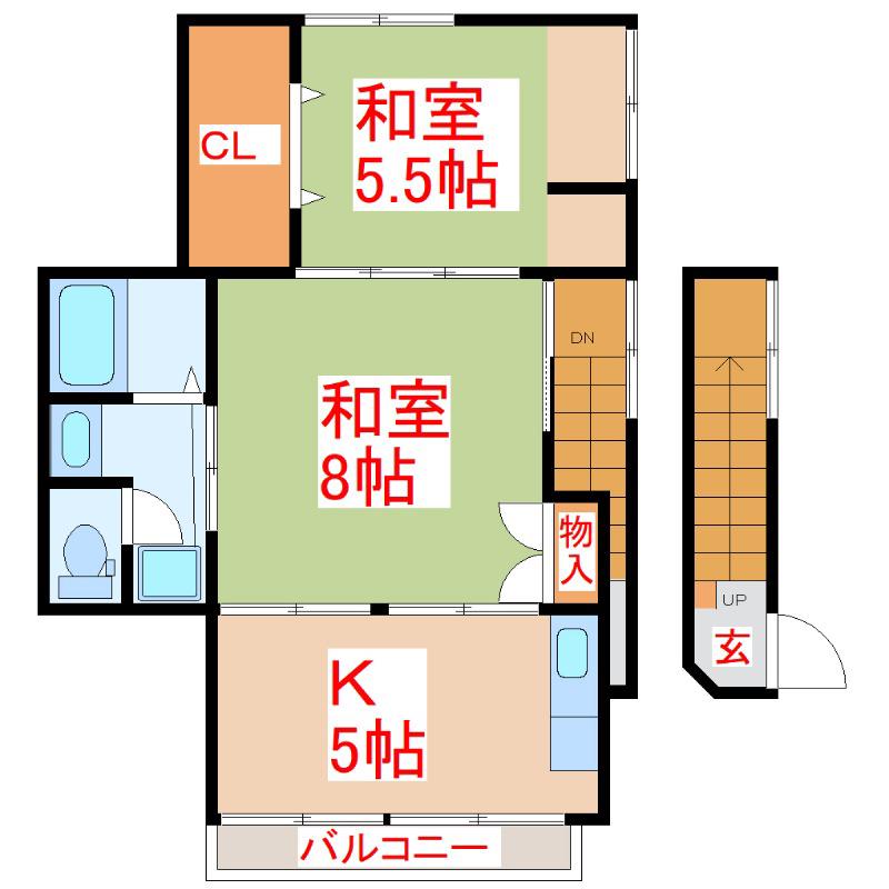 名山町3-10(2K/2階)の間取り写真