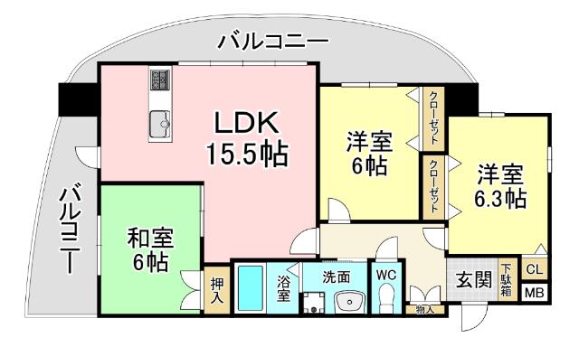 サンシャイン真鶴リバーサイド(3LDK/9階)の間取り写真