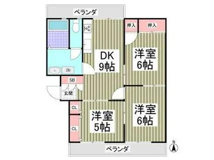 ホワイトヒルマンション(3DK/2階)の間取り写真