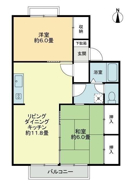 フォブールアベリアB(2LDK/2階)の間取り写真