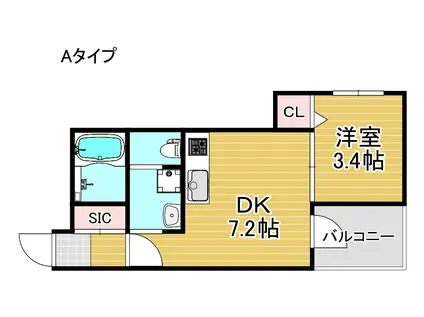 南大阪ミカーサ(1DK/2階)の間取り写真