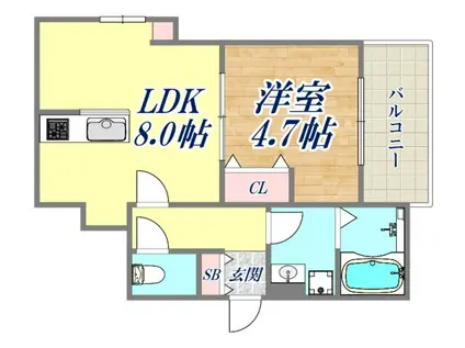KEYビレッジ東鳴尾(1LDK/1階)の間取り写真