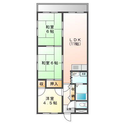 ヴィヴァン南大橋(3LDK/2階)の間取り写真