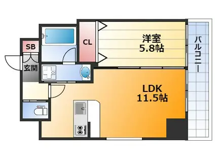 オアシス新大阪(1LDK/14階)の間取り写真