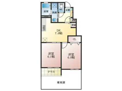 エスポワール(2DK/1階)の間取り写真