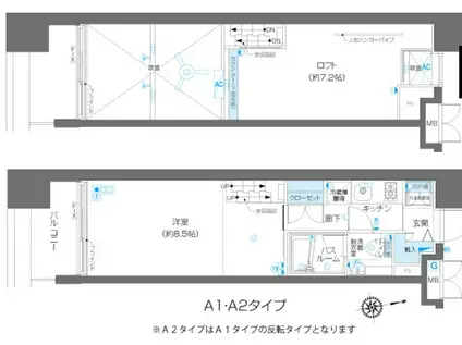 ZOOM麻布十番(1K/7階)の間取り写真