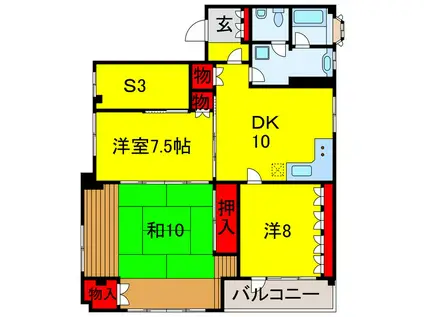 タクボマンション(3SDK/2階)の間取り写真