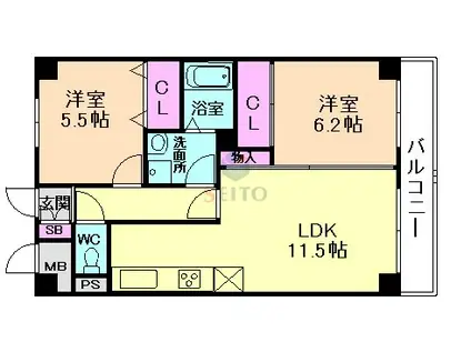 ラ・ファミリア豊中(2LDK/2階)の間取り写真