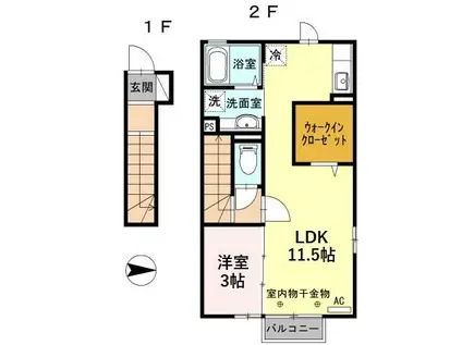 タスカータソルテ松島B棟(1LDK/2階)の間取り写真