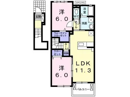 プリムローズ・ガーデン(2LDK/2階)の間取り写真