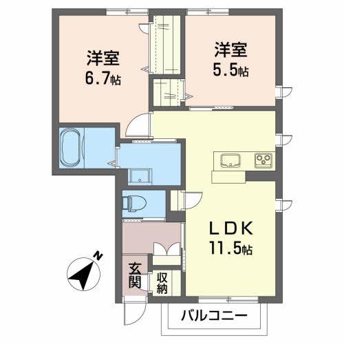 シャーメゾンゴッド(2LDK/1階)の間取り写真