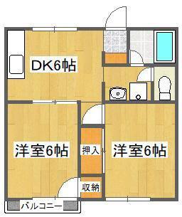 ハイツ冨貴(2DK/2階)の間取り写真