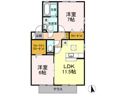 リビングタウン岩国G(2LDK/1階)の間取り写真