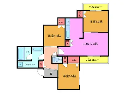 プランドール南流山(3LDK/3階)の間取り写真