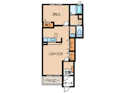 リヴィエールII(1LDK/1階)の間取り写真
