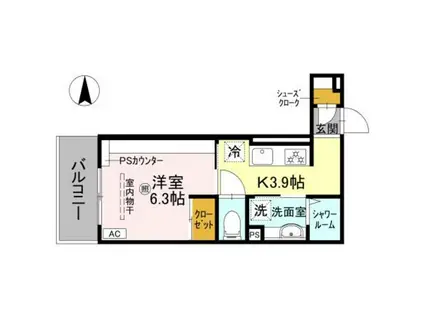 D-LUCE寄合町(1K/3階)の間取り写真