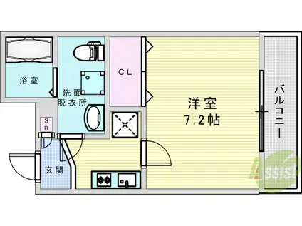 ウインズコート天神(1K/1階)の間取り写真