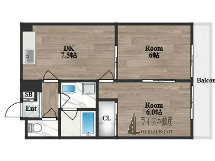 パシフィック高井田本通(2DK/3階)の間取り写真