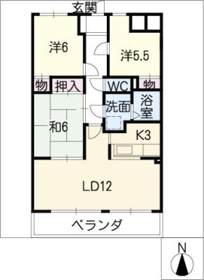 グレイス伸和(3LDK/5階)の間取り写真