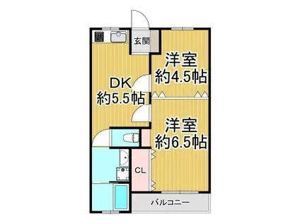 ロイヤルパーク仁川(2DK/1階)の間取り写真