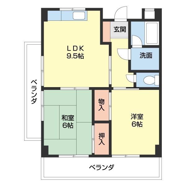 グリーンフル小雑賀(2LDK/5階)の間取り写真