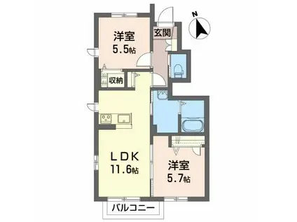 プロヌーブ城西 A(2LDK/1階)の間取り写真
