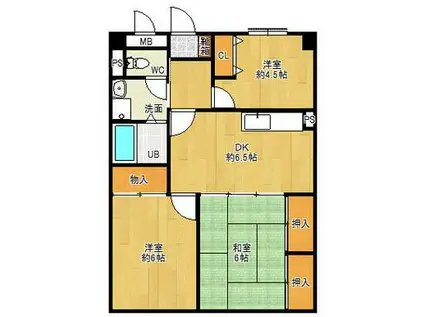 サンライズ津福(3DK/3階)の間取り写真