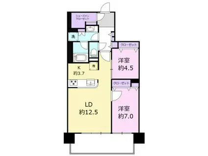 サーパス安野屋スクエアガーデン(2LDK/7階)の間取り写真