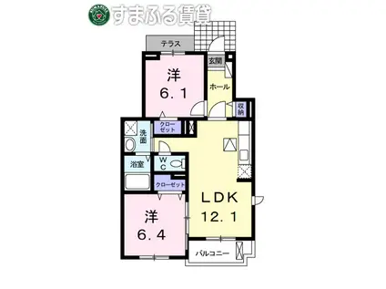 フローラルポイント(2LDK/1階)の間取り写真