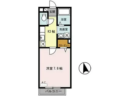 ディーフレア南本町(1K/2階)の間取り写真