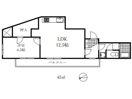 サンコーラフィーネ三宮(2DK/9階)の間取り写真
