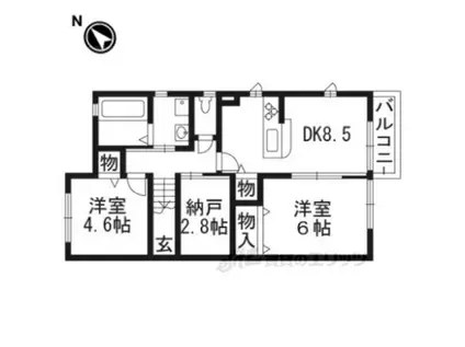 PLAISIR堅田B棟(2LDK/2階)の間取り写真