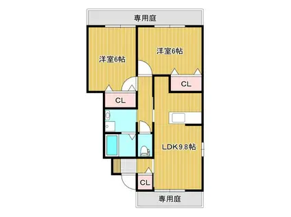 ディアコート弐番館 C棟(2LDK/1階)の間取り写真