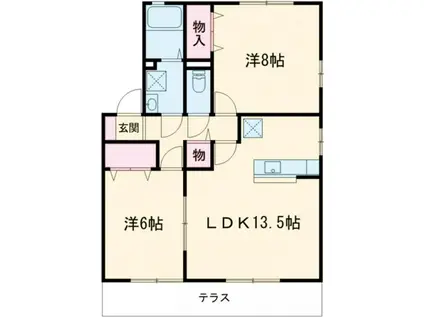 アベイユA(2LDK/1階)の間取り写真