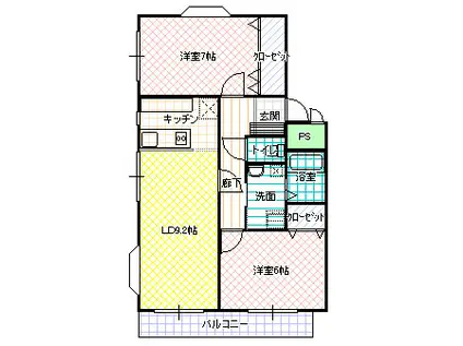 アンソレイユS(2LDK/2階)の間取り写真