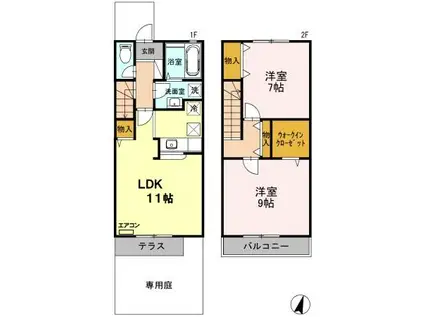 パストラルII(2LDK/1階)の間取り写真