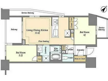 横須賀中央レジデンス(2LDK/6階)の間取り写真