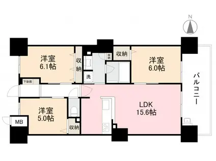 アルファステイツ南新町タワーレジデンス1403号(3LDK/14階)の間取り写真