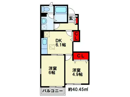 ヴィラ・弥生桜C(2DK/1階)の間取り写真
