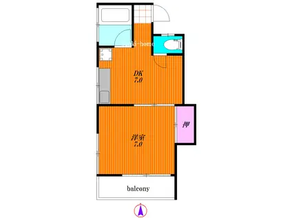 ローズハウス(1DK/2階)の間取り写真