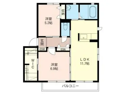 オークヒルズD(2LDK/1階)の間取り写真