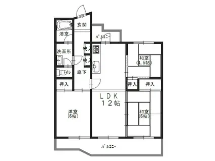 陵南2号棟(3DK/3階)の間取り写真