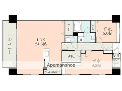 パレスト水前寺公園ソラリス(2LDK/7階)の間取り写真