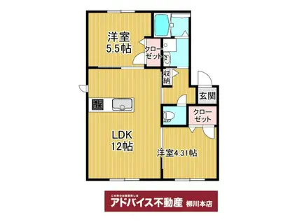 シャーメゾン蒲船津(2LDK/1階)の間取り写真
