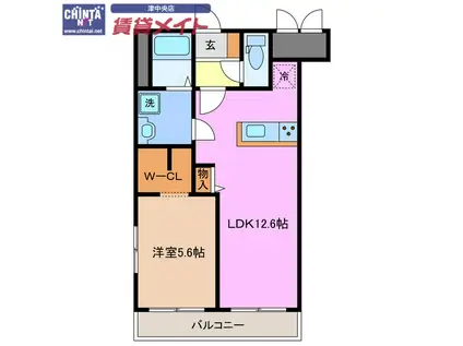 ルネス上浜(1LDK/2階)の間取り写真